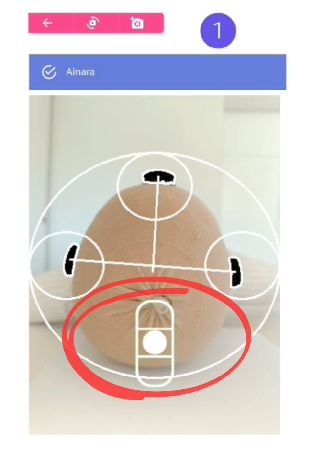 Imagen de la aplicación CraniaMed en la que observamos un nivel virtual con el punto en el centro y marcado en rojo.