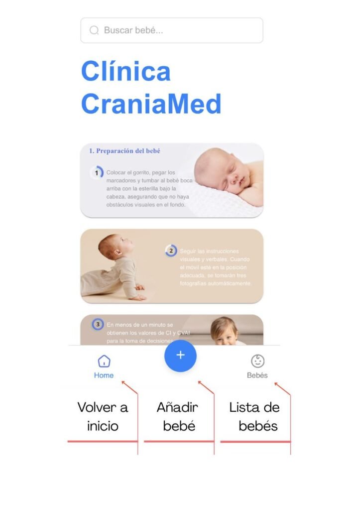 Pantalla de CraniaMed para Abrir o crear la ficha del bebé