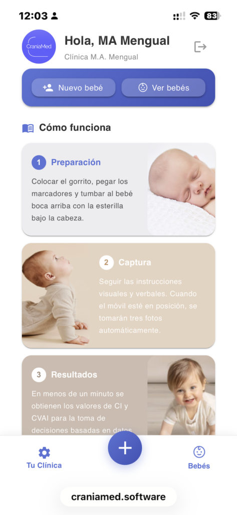 pantalla de la aplicación craniamed desde la que se añaden o buscan los pacientes