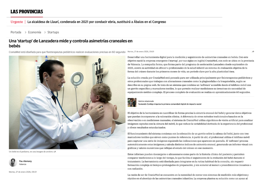 Recorte del artículo de Las Provincias sobre CraniaMed