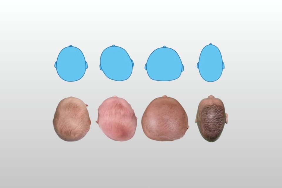 Imagen en la que vemos los distintos tipos de plagiocefalia
