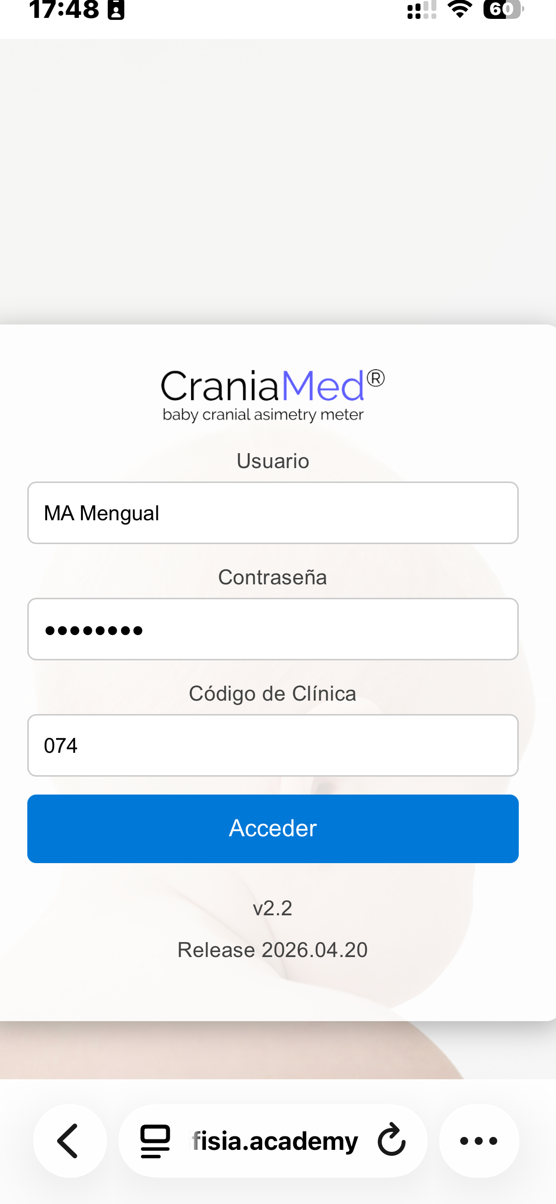 Captura del Loguin de CraniaMed